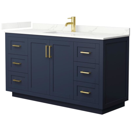 A large image of the Wyndham Collection WCF292960S-QTZ-UNSMXX Dark Blue / Giotto Quartz Top / Brushed Gold Hardware