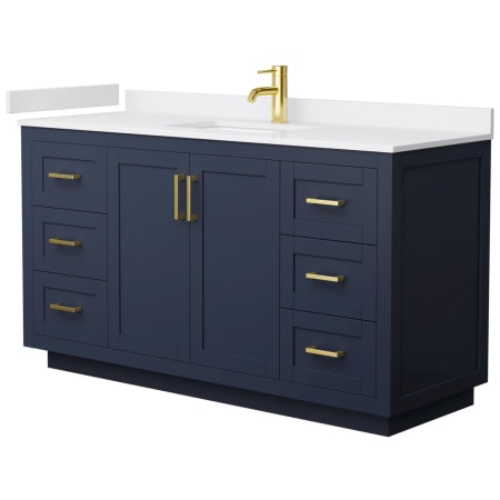 A large image of the Wyndham Collection WCF2929-60S-VCA-MXX Dark Blue / White Cultured Marble Top / Brushed Gold Hardware