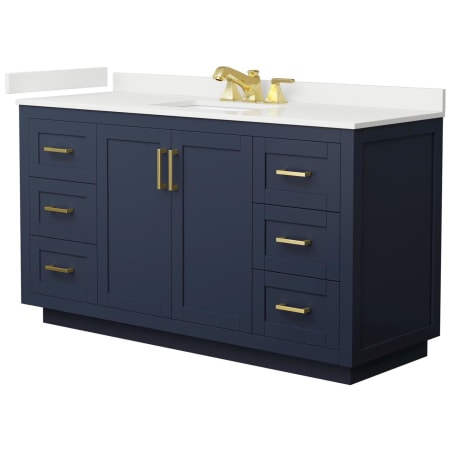 A large image of the Wyndham Collection WCF292960S-QTZ-US3MXX Dark Blue / White Quartz Top / Brushed Gold Hardware