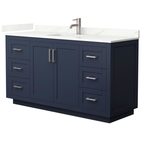 A large image of the Wyndham Collection WCF292960S-QTZ-UNSMXX Dark Blue / Giotto Quartz Top / Brushed Nickel Hardware