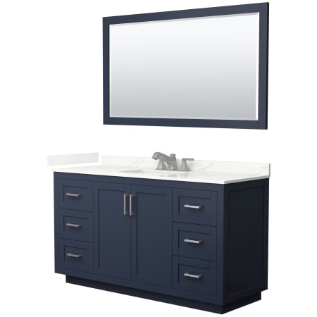 A large image of the Wyndham Collection WCF292960S-QTZ-US3M58 Dark Blue / Giotto Quartz Top / Brushed Nickel Hardware