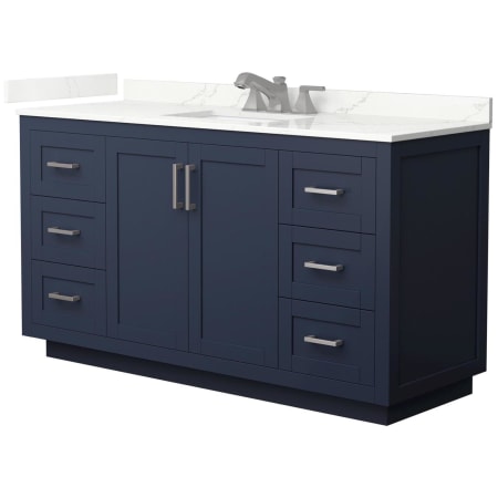 A large image of the Wyndham Collection WCF292960S-QTZ-US3MXX Dark Blue / Giotto Quartz Top / Brushed Nickel Hardware