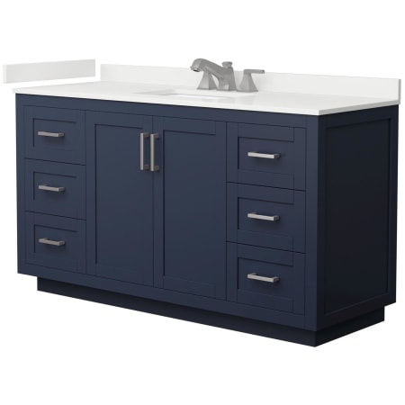 A large image of the Wyndham Collection WCF292960S-QTZ-US3MXX Dark Blue / White Quartz Top / Brushed Nickel Hardware