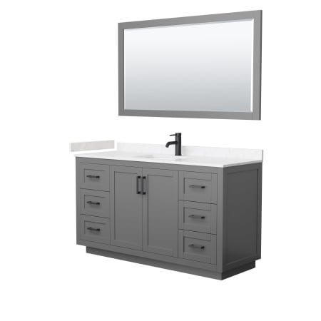 A large image of the Wyndham Collection WCF2929-60S-VCA-M58 Dark Gray / Carrara Cultured Marble Top / Matte Black Hardware