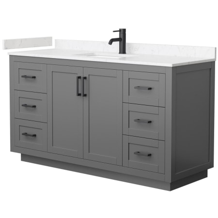 A large image of the Wyndham Collection WCF2929-60S-VCA-MXX Dark Gray / Carrara Cultured Marble Top / Matte Black Hardware