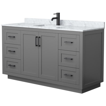 A large image of the Wyndham Collection WCF2929-60S-NAT-MXX Dark Gray / White Carrara Marble Top / Matte Black Hardware