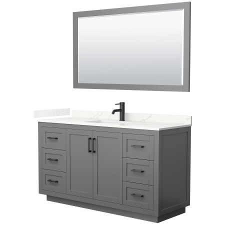 A large image of the Wyndham Collection WCF292960S-QTZ-UNSM58 Dark Gray / Giotto Quartz Top / Matte Black Hardware