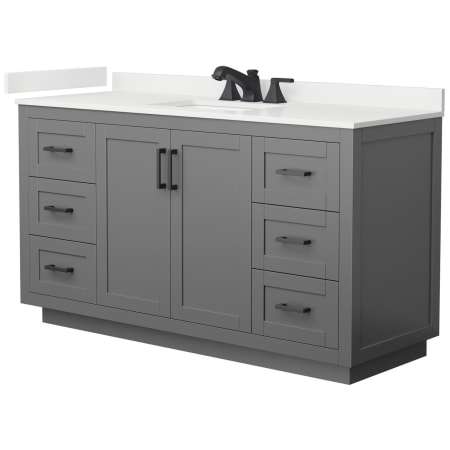 A large image of the Wyndham Collection WCF292960S-QTZ-US3MXX Dark Gray / White Quartz Top / Matte Black Hardware