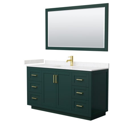 A large image of the Wyndham Collection WCF2929-60S-VCA-M58 Green / Carrara Cultured Marble Top / Brushed Gold Hardware