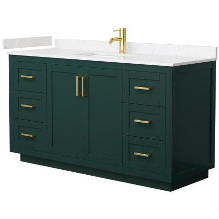 A large image of the Wyndham Collection WCF2929-60S-VCA-MXX Green / Carrara Cultured Marble Top / Brushed Gold Hardware