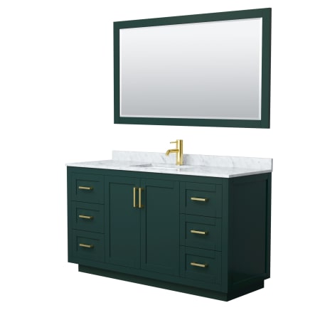 A large image of the Wyndham Collection WCF2929-60S-NAT-M58 Green / White Carrara Marble Top / Brushed Gold Hardware