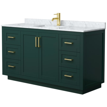A large image of the Wyndham Collection WCF2929-60S-NAT-MXX Green / White Carrara Marble Top / Brushed Gold Hardware