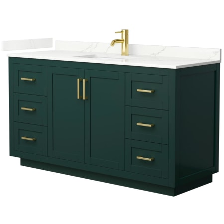 A large image of the Wyndham Collection WCF292960S-QTZ-UNSMXX Green / Giotto Quartz Top / Brushed Gold Hardware