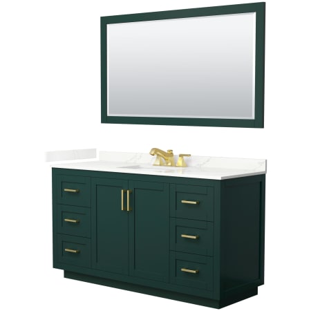 A large image of the Wyndham Collection WCF292960S-QTZ-US3M58 Green / Giotto Quartz Top / Brushed Gold Hardware