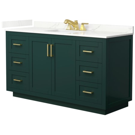 A large image of the Wyndham Collection WCF292960S-QTZ-US3MXX Green / Giotto Quartz Top / Brushed Gold Hardware