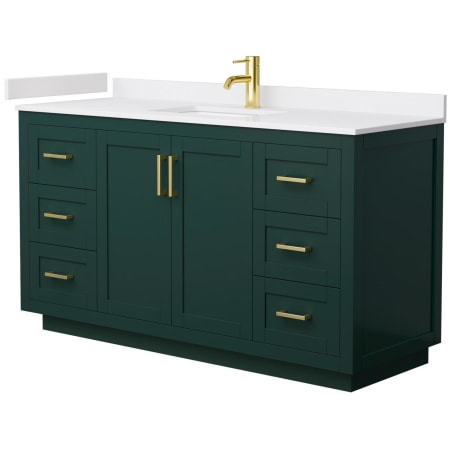 A large image of the Wyndham Collection WCF2929-60S-VCA-MXX Green / White Cultured Marble Top / Brushed Gold Hardware