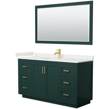 A large image of the Wyndham Collection WCF292960S-QTZ-UNSM58 Green / White Quartz Top / Brushed Gold Hardware