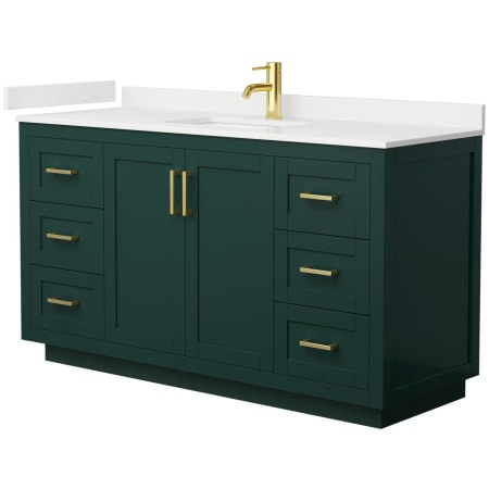 A large image of the Wyndham Collection WCF292960S-QTZ-UNSMXX Green / White Quartz Top / Brushed Gold Hardware
