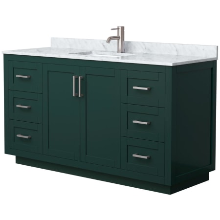 A large image of the Wyndham Collection WCF2929-60S-NAT-MXX Green / White Carrara Marble Top / Brushed Nickel Hardware