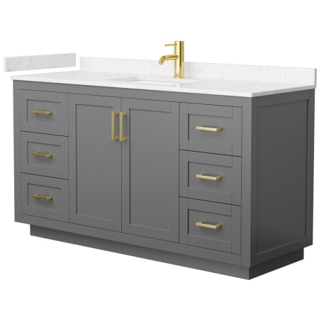 A large image of the Wyndham Collection WCF2929-60S-VCA-MXX Dark Gray / Carrara Cultured Marble Top / Brushed Gold Hardware