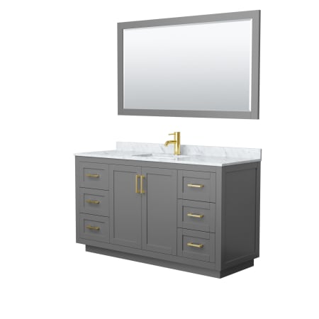 A large image of the Wyndham Collection WCF2929-60S-NAT-M58 Dark Gray / White Carrara Marble Top / Brushed Gold Hardware