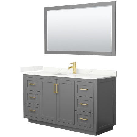 A large image of the Wyndham Collection WCF292960S-QTZ-UNSM58 Dark Gray / Giotto Quartz Top / Brushed Gold Hardware