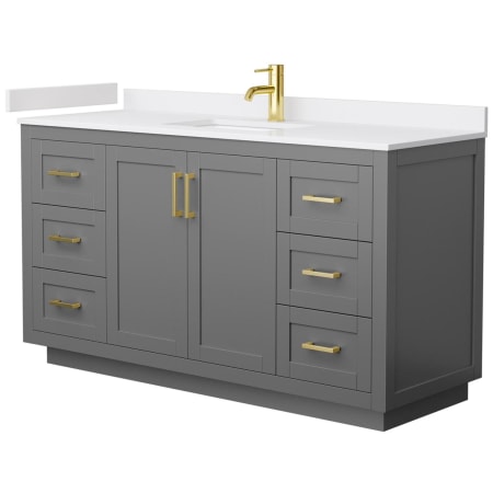 A large image of the Wyndham Collection WCF2929-60S-VCA-MXX Dark Gray / White Cultured Marble Top / Brushed Gold Hardware