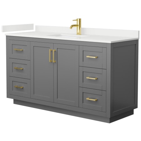 A large image of the Wyndham Collection WCF292960S-QTZ-UNSMXX Dark Gray / White Quartz Top / Brushed Gold Hardware