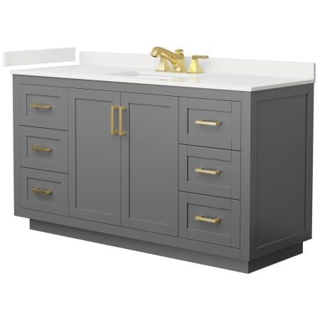 A large image of the Wyndham Collection WCF292960S-QTZ-US3MXX Dark Gray / White Quartz Top / Brushed Gold Hardware