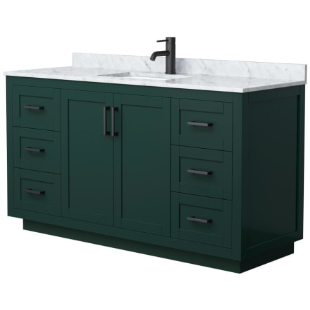 A large image of the Wyndham Collection WCF2929-60S-NAT-MXX Green / White Carrara Marble Top / Matte Black Hardware