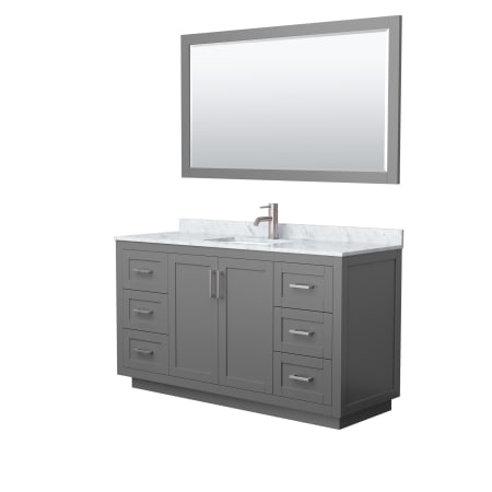 A large image of the Wyndham Collection WCF2929-60S-NAT-M58 Dark Gray / White Carrara Marble Top / Brushed Nickel Hardware