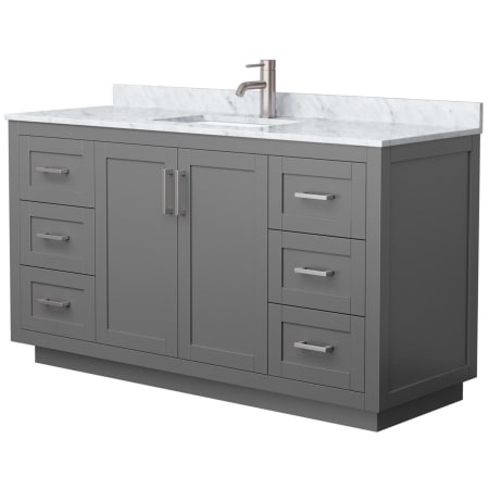 A large image of the Wyndham Collection WCF2929-60S-NAT-MXX Dark Gray / White Carrara Marble Top / Brushed Nickel Hardware