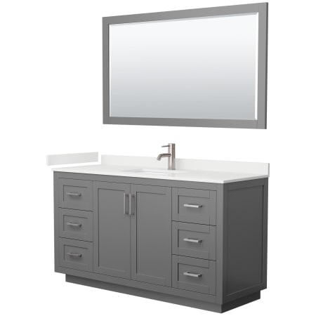 A large image of the Wyndham Collection WCF292960S-QTZ-UNSM58 Dark Gray / White Quartz Top / Brushed Nickel Hardware