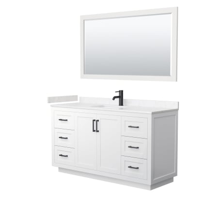 A large image of the Wyndham Collection WCF2929-60S-VCA-M58 White / Carrara Cultured Marble Top / Matte Black Hardware