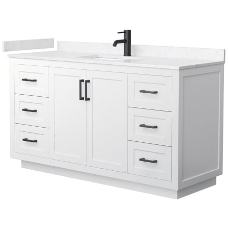 A large image of the Wyndham Collection WCF2929-60S-VCA-MXX White / Carrara Cultured Marble Top / Matte Black Hardware