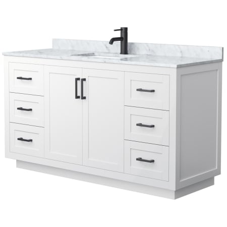 A large image of the Wyndham Collection WCF2929-60S-NAT-MXX White / White Carrara Marble Top / Matte Black Hardware
