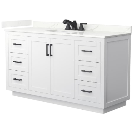 A large image of the Wyndham Collection WCF292960S-QTZ-US3MXX White / Giotto Quartz Top / Matte Black Hardware