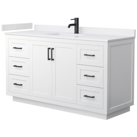 A large image of the Wyndham Collection WCF2929-60S-VCA-MXX White / White Cultured Marble Top / Matte Black Hardware