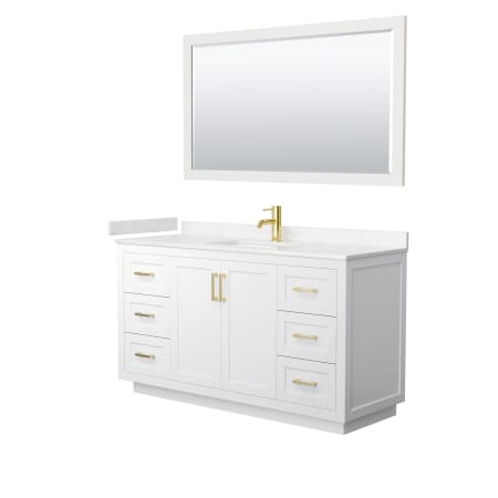 A large image of the Wyndham Collection WCF2929-60S-VCA-M58 White / Carrara Cultured Marble Top / Brushed Gold Hardware