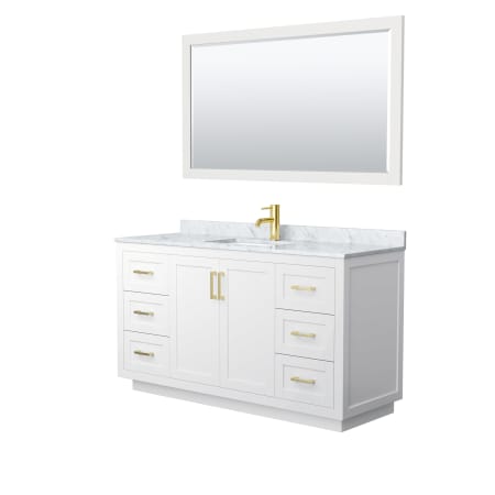 A large image of the Wyndham Collection WCF2929-60S-NAT-M58 White / White Carrara Marble Top / Brushed Gold Hardware