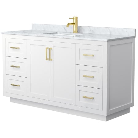 A large image of the Wyndham Collection WCF2929-60S-NAT-MXX White / White Carrara Marble Top / Brushed Gold Hardware