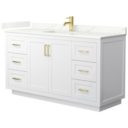 A large image of the Wyndham Collection WCF292960S-QTZ-UNSMXX White / Giotto Quartz Top / Brushed Gold Hardware