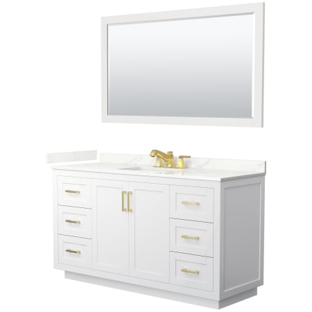 A large image of the Wyndham Collection WCF292960S-QTZ-US3M58 White / Giotto Quartz Top / Brushed Gold Hardware