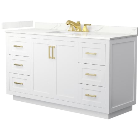 A large image of the Wyndham Collection WCF292960S-QTZ-US3MXX White / Giotto Quartz Top / Brushed Gold Hardware