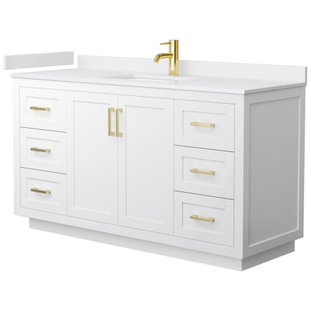 A large image of the Wyndham Collection WCF2929-60S-VCA-MXX White / White Cultured Marble Top / Brushed Gold Hardware