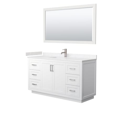 A large image of the Wyndham Collection WCF2929-60S-VCA-M58 White / Carrara Cultured Marble Top / Brushed Nickel Hardware