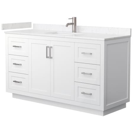 A large image of the Wyndham Collection WCF2929-60S-VCA-MXX White / Carrara Cultured Marble Top / Brushed Nickel Hardware