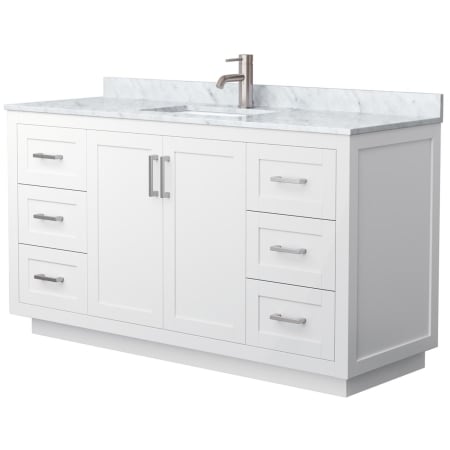 A large image of the Wyndham Collection WCF2929-60S-NAT-MXX White / White Carrara Marble Top / Brushed Nickel Hardware