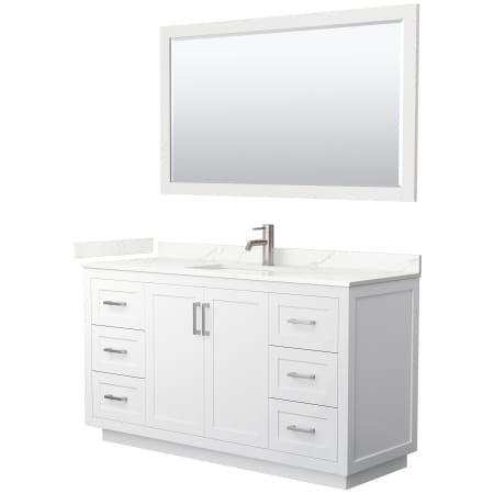 A large image of the Wyndham Collection WCF292960S-QTZ-UNSM58 White / Giotto Quartz Top / Brushed Nickel Hardware