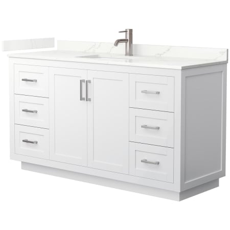 A large image of the Wyndham Collection WCF292960S-QTZ-UNSMXX White / Giotto Quartz Top / Brushed Nickel Hardware